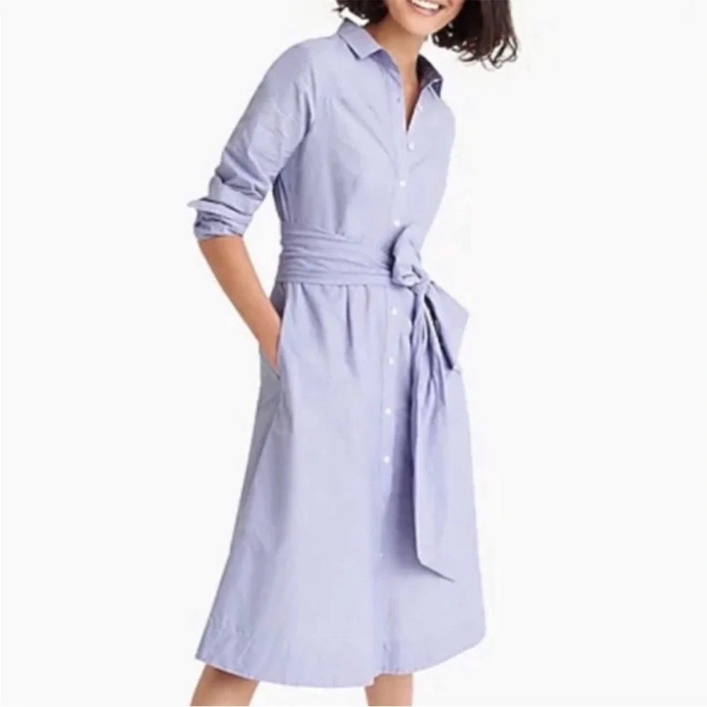 J. Crew Tie-waist shirt-dress in end-on-end cotton in PERI - Picture 5 of 7